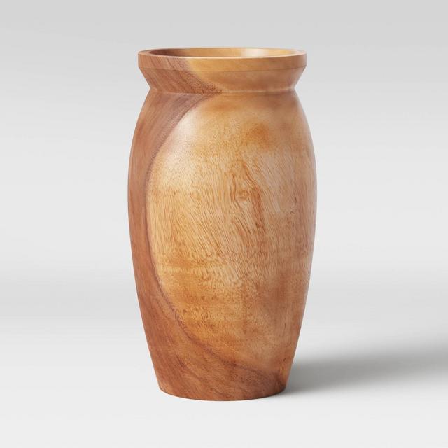 13" x 7" Round Tapered Munggur Wood Vase Natural - Threshold™