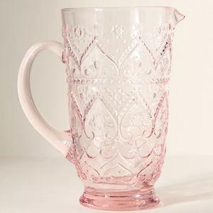 Anthropologie Bombay Handblown Glass Pitcher, Pink