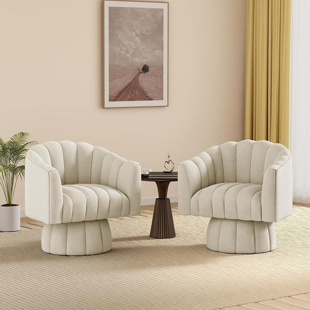 Dewhut Swivel Accent Chair Set of 2,Mid Century 360° Swivel Barrel Chair,Fluffy Velvet Fabric Chairs,Round Club Arm Chair,Upholstered Single Sofa Seating for Home,Living Room, Bedroom,Waiting Room