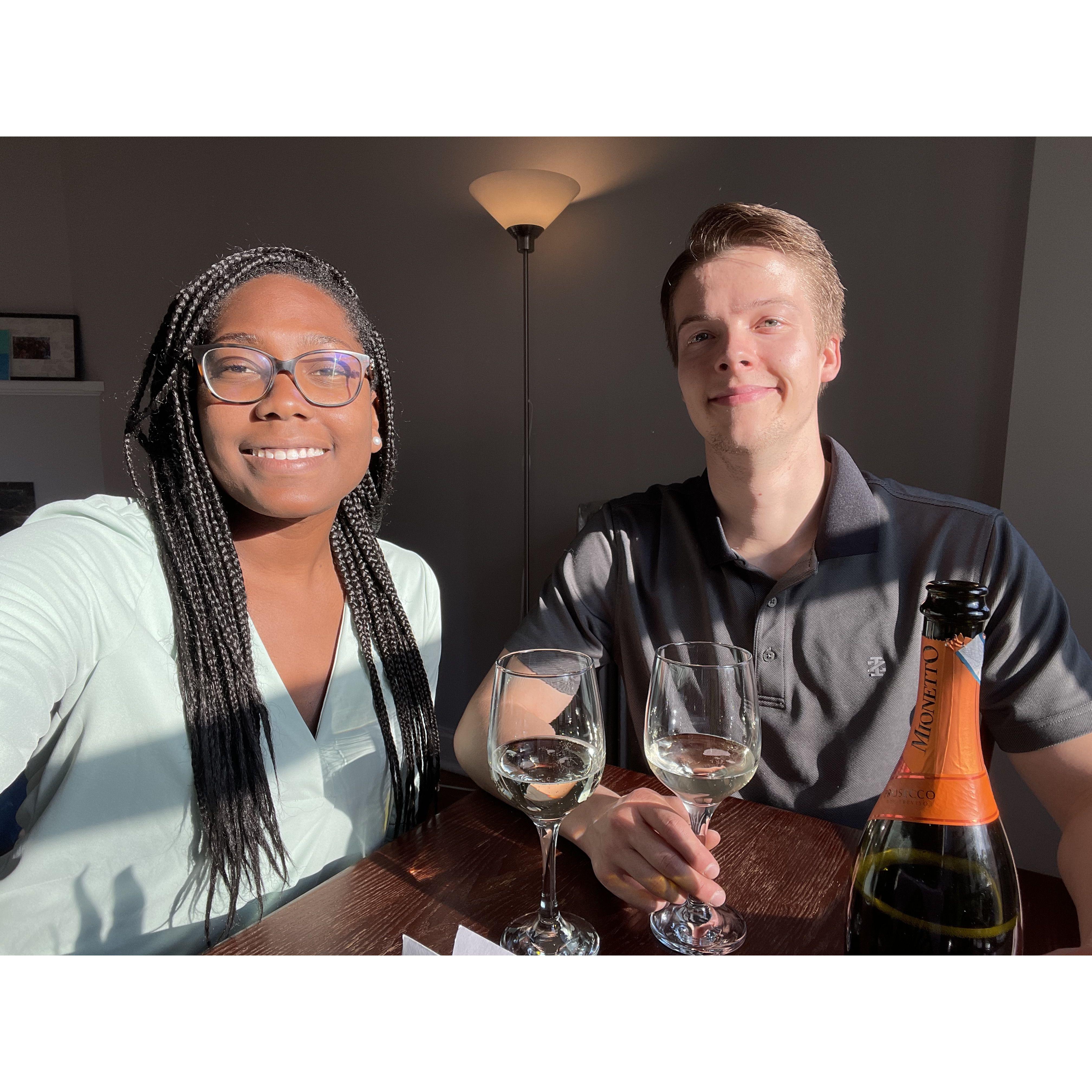 Celebrating our first time living together in our new apartment