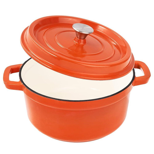 Fijinhom 6.5 Quart Enameled Cast Iron Dutch Oven Pot with Lid, Dual Handle for Bread Baking, Pre-Seasoned Cookware, Heavy-Duty, Oven Safe up to 500° F, Non-stick & Applicable All Cookings, Orange