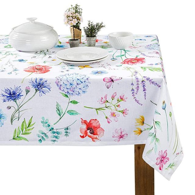 Maison d' Hermine Just Florals 100% Cotton Tablecloth for Kitchen Dining | Tabletop | Decoration | Parties | Weddings | Spring/Summer (Square, 60 Inch by 60 Inch)