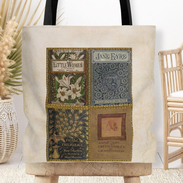 Pride and Prejudice Jane Austen Book Merch Tote Bag With Vintage Book Covers, Anne of Green Gables, Little Women, Jane Eyre, Literary Tote