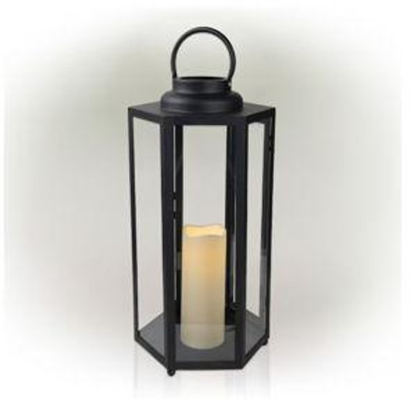 Alpine Corporation 9-in x 18-in Black Metal LED light Outdoor Decorative Lantern