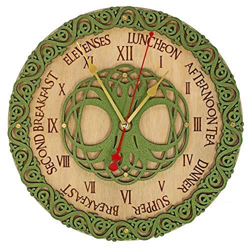 Celtic Meal Times Wooden Wall Clock unique Handcrafted home decor, personalized custom gift, housewarming design present, kitchen victorian vintage style, meal planning, living room decorative art