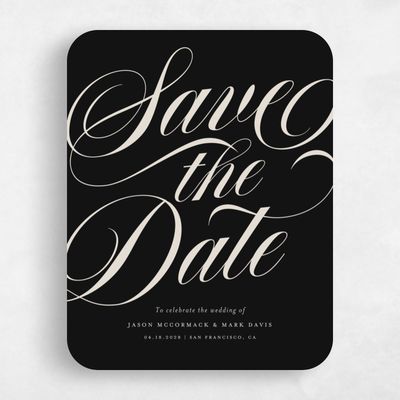Black Rounded Wedding Save the Date - Marquis Portrait