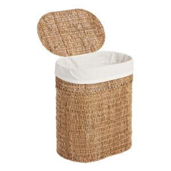 Walnut Salma Oval Seagrass Laundry Hamper with Liner