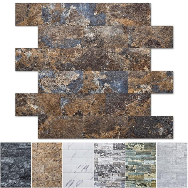 Art3d 10-Sheet Peel and Stick Backsplash PVC Wall Tile, Stickon Tile for Kitchen Backplash, Bathroom Vanities, Fireplace Decor, Laundry Table, Stair Decals in Rust Slate, Plastic-Sheets
