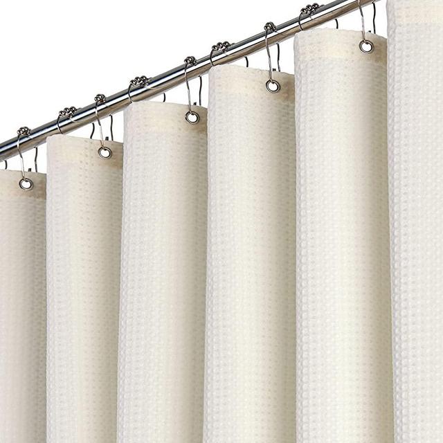 Dynamene Long Fabric Shower Curtain - Waffle Textured Tall Heavy Duty Cloth Shower Curtains for Bathroom, 256GSM Large Hotel Luxury Bath Curtain Set with 12 Plastic Hooks,72Wx78, Cream/Ivory