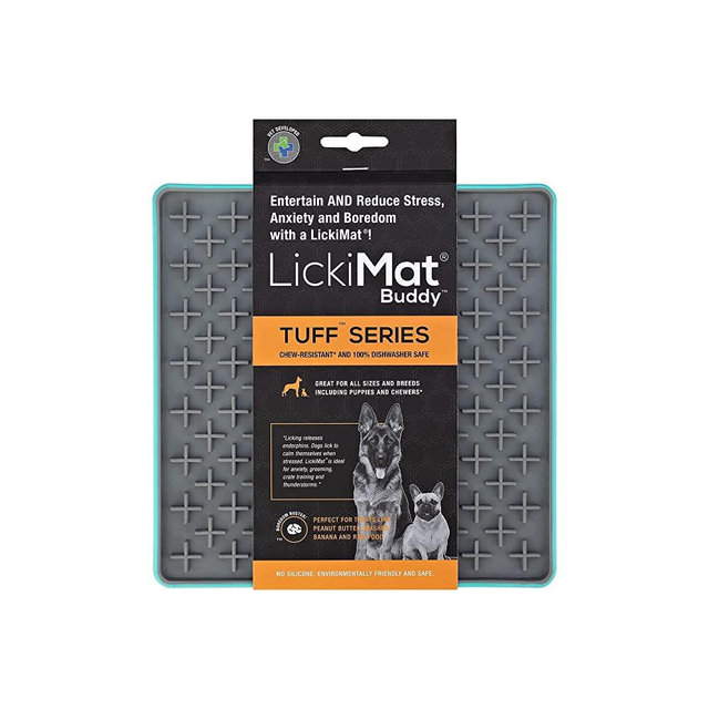 Lickimat Tuff, Heavy-Duty Buddy, Dog Slow Feeder Lick Mat, Boredom Anxiety Reducer; Perfect for Food, Treats, Yogurt, or Peanut Butter, Fun Alternative to a Slow Feed Dog Bowl, Turquoise