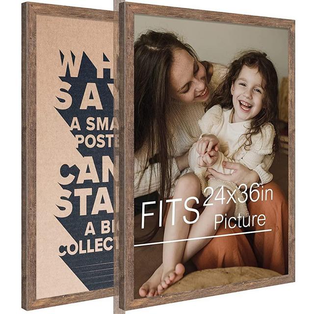 Frametory, 24x36 Poster Frame Brown Distressed Grain Style Frames for 30 by 20 Picture or Photo- Wide Moulding Design with Acrylic Glass - Wall Display Hanging(2 Pack)