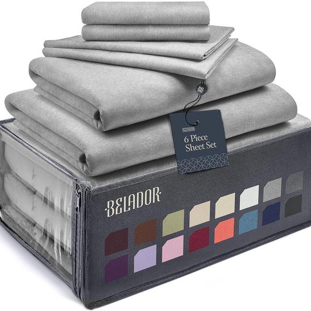 BELADOR Silky Soft Queen Sheet Set - 6 Piece Bed Sheets for Queen Size Bed, Secure-Fit Deep Pocket Sheets with Elastic, Breathable Hotel Sheets & Pillowcase Set, Wrinkle Free Oeko-Tex Sheets