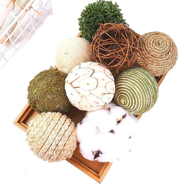Ciroases 9pcs 3.5Inch Fall Decorative Ball Orb Rattan Ball Rattan Woven Orbs Spherical Bowl and Vase Filler for Home Party Wedding Display Decor Props … (Green)