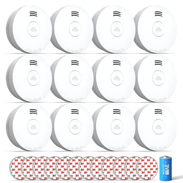 SITERWELL Smoke Detector, Smoke Alarms 10 Year Battery with Photoelectric Sensor, Portable Fire Alarm with Low Battery and Fault Warning for House and Bedroom, UL217 Listed, GS525A,12 Packs