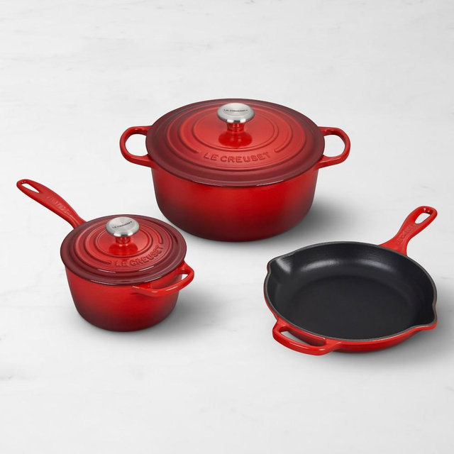 Le Creuset Signature Enameled Cast Iron 5-Piece Cookware Set, Red