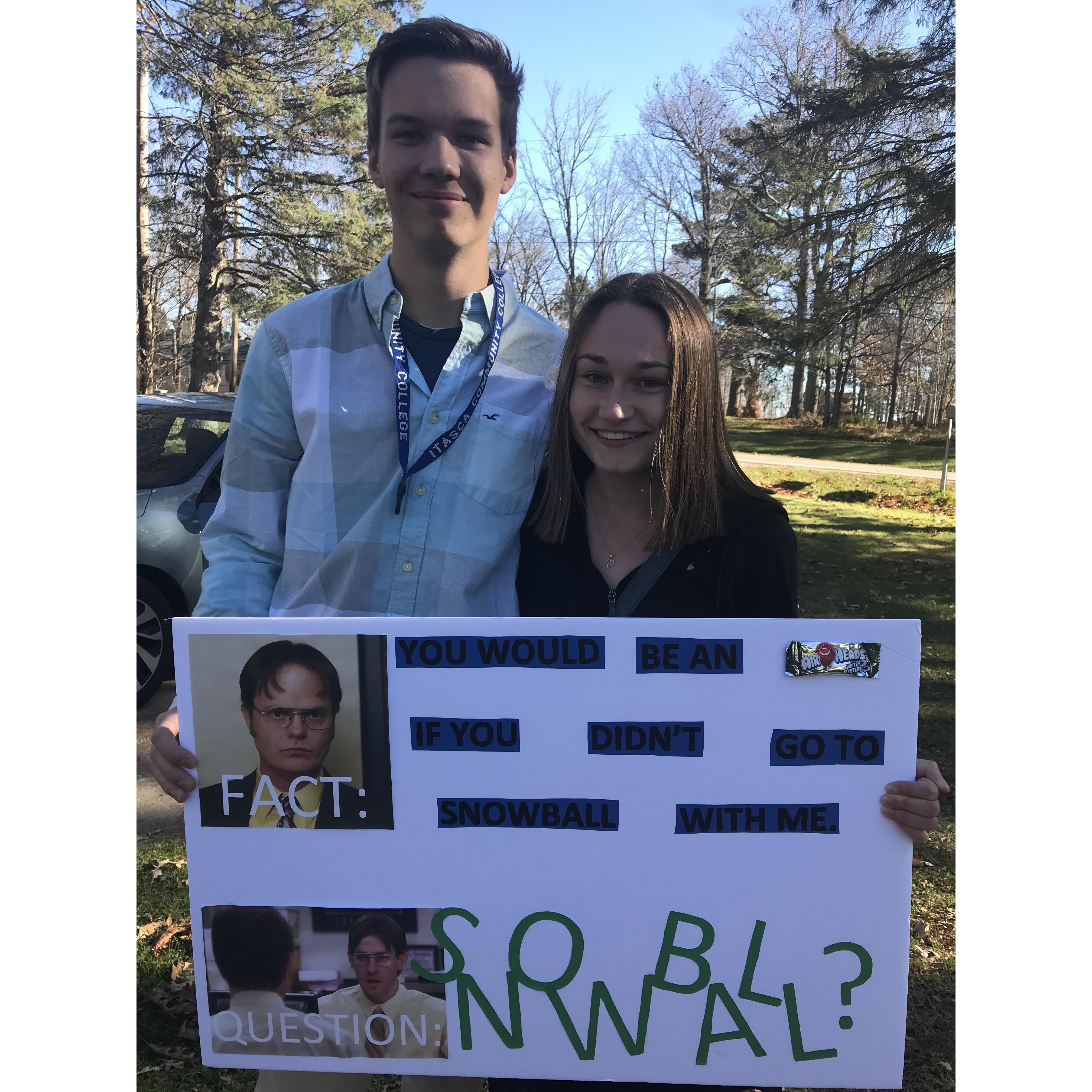 Senior year snowball proposal. October 2017.