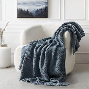 EVERGRACEHOME Chunky Chenille Knit Throw Blanket for Couch, Soft Luxurious Moss Stitch Blankets for Bed, Cozy Decorative Farmhouse Knitted Throws for Sofa, Stormy Blue, 60" x 80"