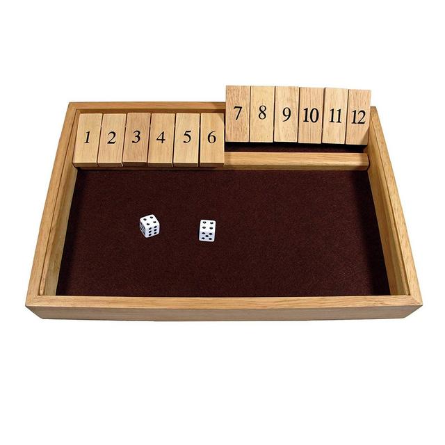 WE Games Shut The Box Game Wooden - 12 Number Flip Tiles with Solid Natural Wooden Game Board � Large, 13.5 inches Board Games for Family Game Night,