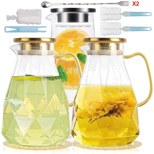 Yirilan 3 Pack Glass Pitcher，74oz/2.2 Liter Glass Pitcher*2, 51oz/1.5liter Glass Pitcher