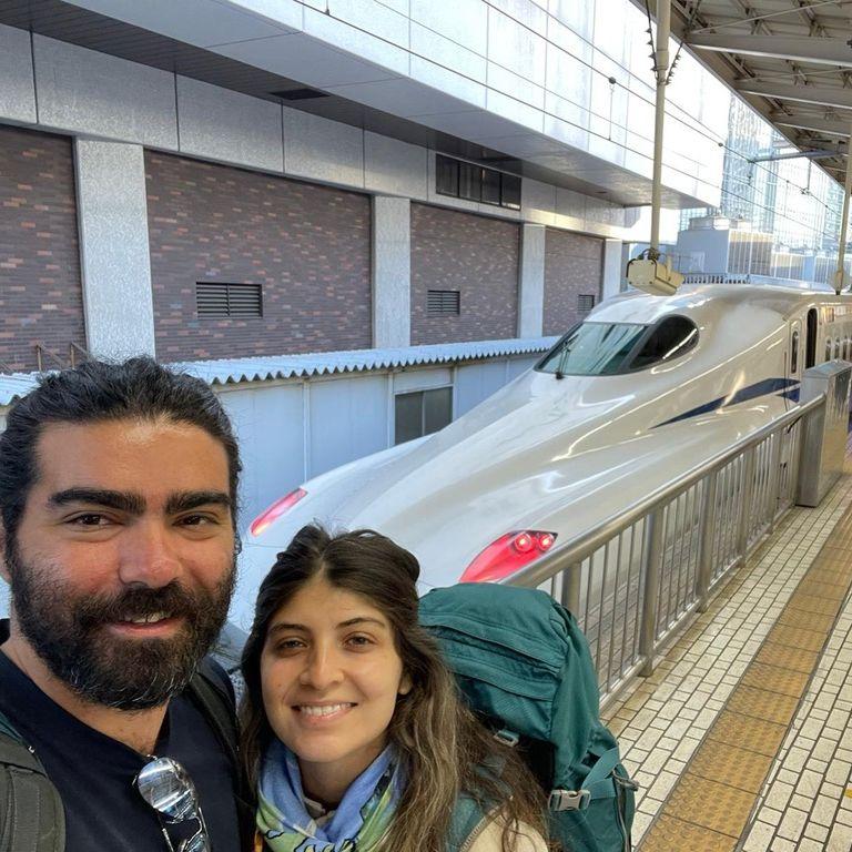 This was our first ride on a Shinkansen in Japan together. Kerem will never tire of the engineering feat that is Japan's high speed rails. Negin thought it was a bit too fast.