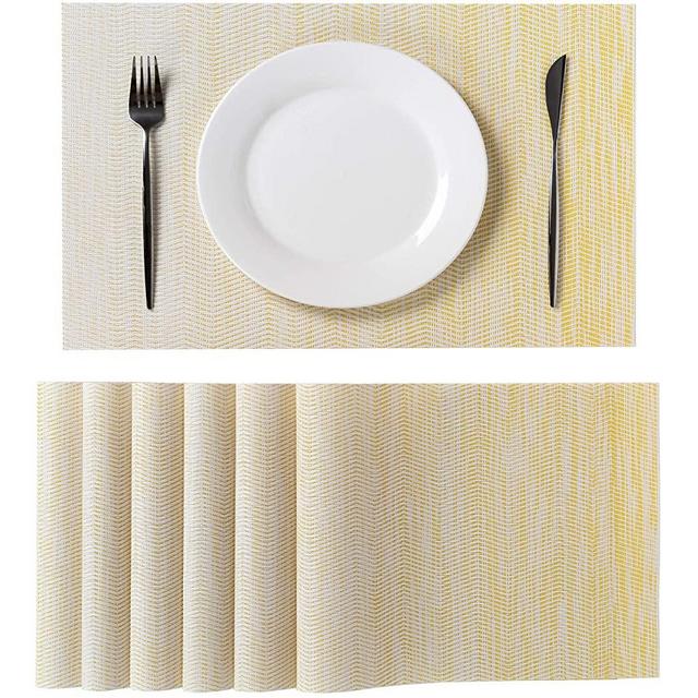 ZJUIKYME Durable Stain Resistant mats for Kitchen Table Non-Slip Washable PVC Table Mats Woven Vinyl Placemats,Set of 6(Gradient Yellow)