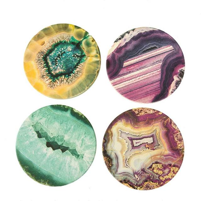 CoasterStone Absorbent Stone Coasters Multicolored Agates Assorted, 4-1/4"
