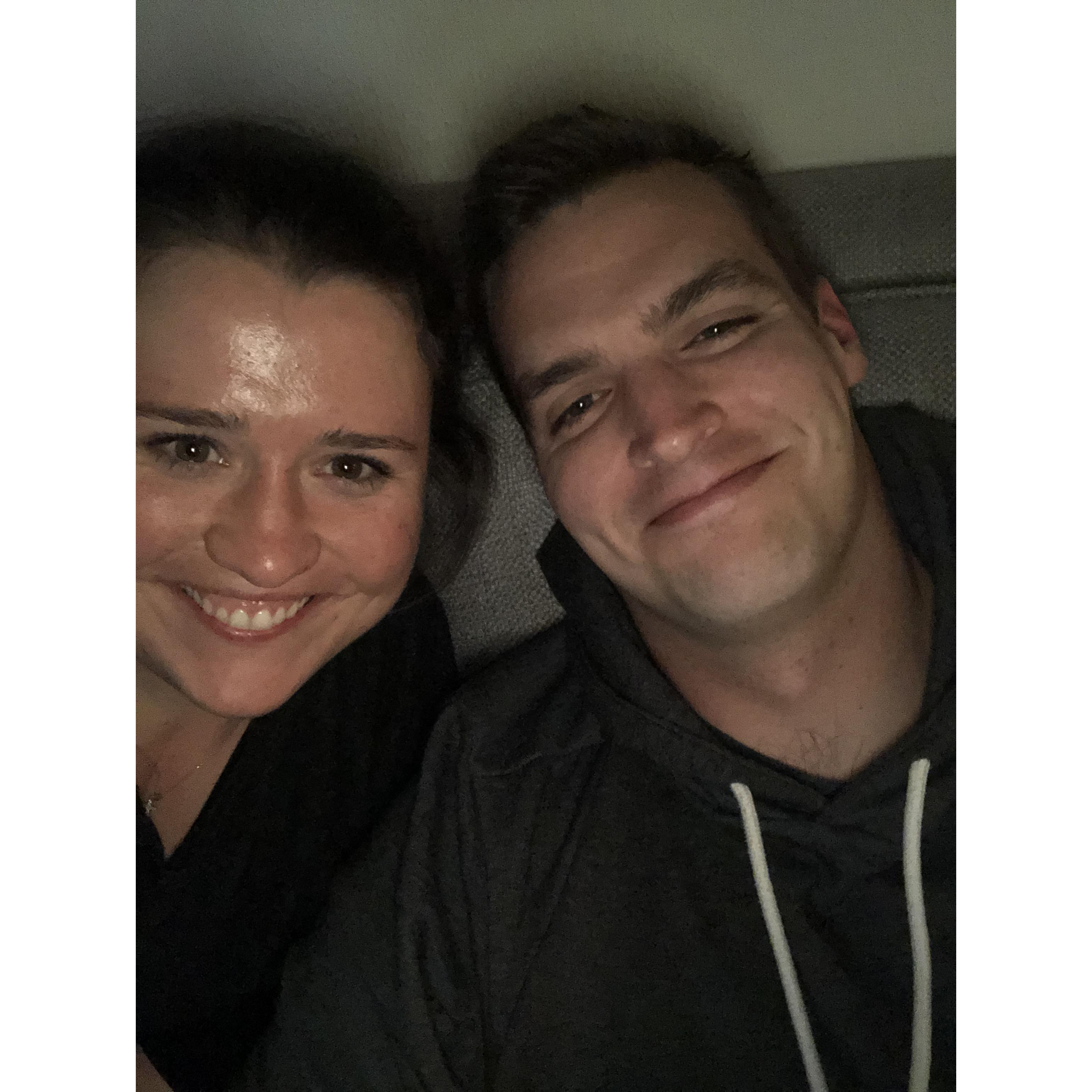 First photo together, requested by Mary's work group text:)