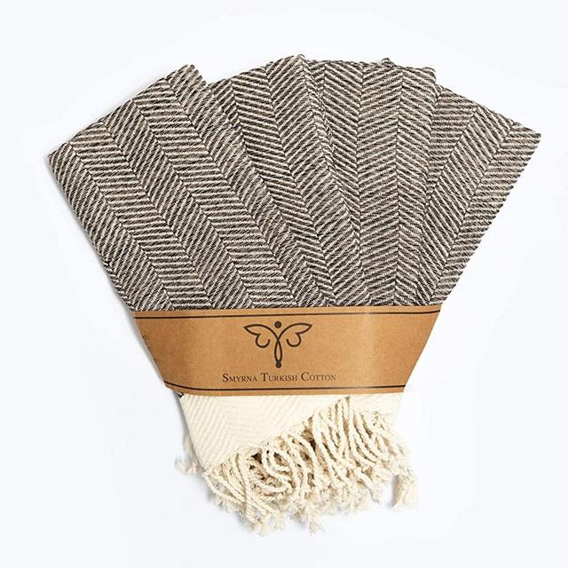 Smyrna Turkish Cotton Kitchen Dish Towels Herringbone Series Pack of 4 | 100% Cotton, 15x26 | Machine Washable Wash Cloths | Soft, Absorbent, Prewashed and Quick Dry Turkish Dish Towels (Latte)
