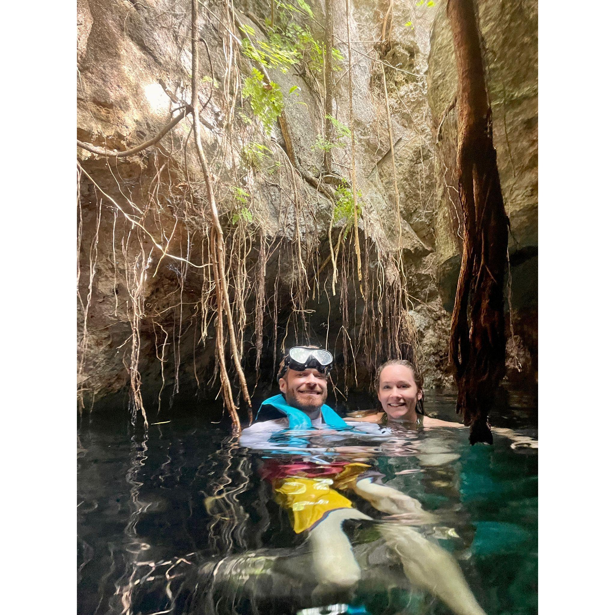Swimming in a cenote near Playa Del Carmen!