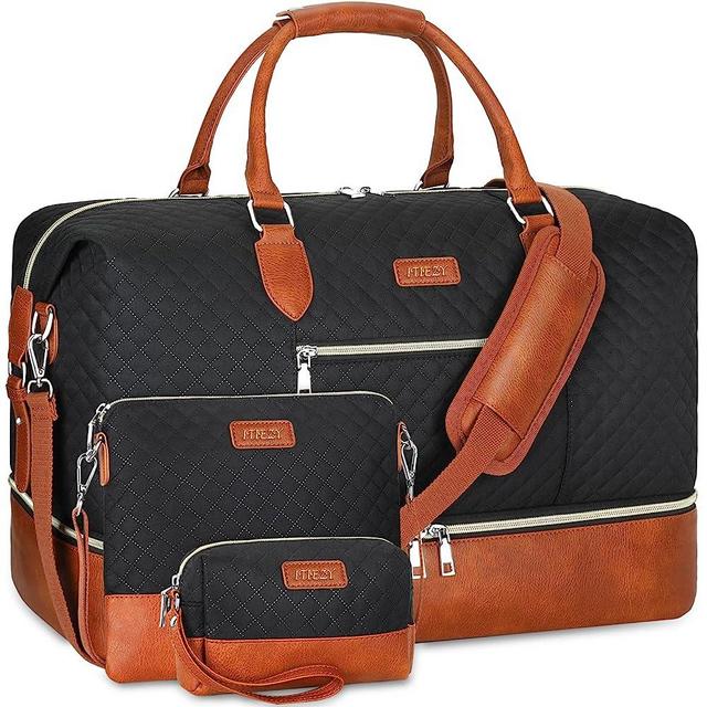 Weekender Bag for Women, Travel Duffel Bag Carry On Overnight Bag with Shoe Compartment Large Nylon Travel Tote Bag 21.5" with Toiletry Bag for Traveling Business Weekend Trip Gift 3Pcs Set