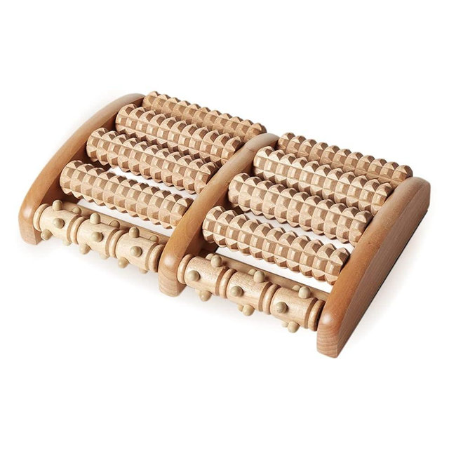 Kanjo Acupressure Foot Pain Relief Multi-Roller - Wooden Dual Foot Roller - Relieves Plantar Fasciitis, Heel & Arch Pain - Promotes Stress Relief & Muscle Relaxation