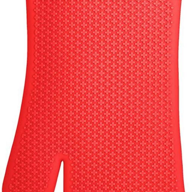 Rachael Ray Silicone Kitchen Oven Mitt with Quilted Cotton Liner, Red