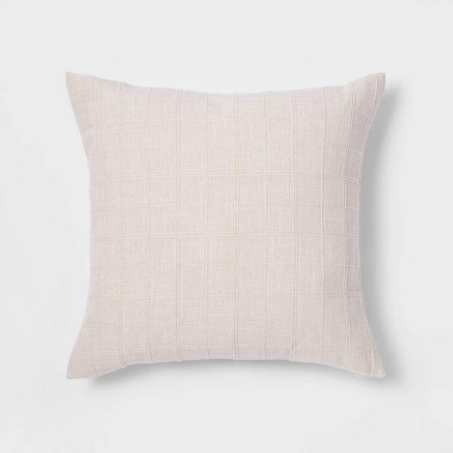 Oversized Woven Washed Windowpane Square Pillow Cream - Threshold™