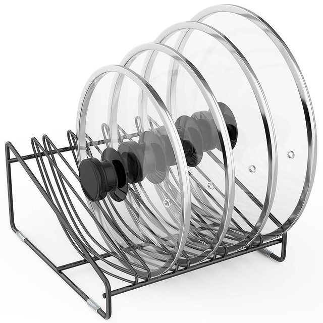 KORRTFID Pot Lid Organizer Rack, 5-slot Holder for Pot and Pan Lids, Space-Saving Kitchen Cabinet Organizer, Pan Lid Organizer,Pot Lid Holder,Side-Access Design
