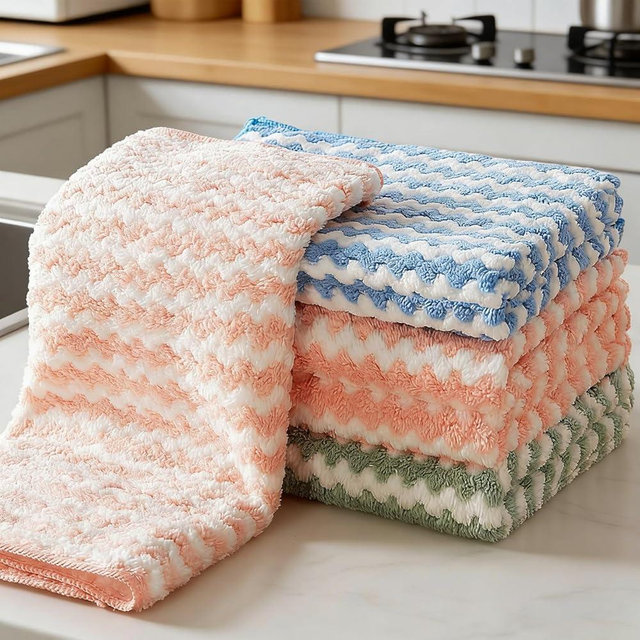Premium Dish Cloths 5 Pack – 100% Cotton,Thickened, Super Absorbent & Soft, Durable 10"x10" Kitchen Towels for Washing, Cleaning & Drying Dishes