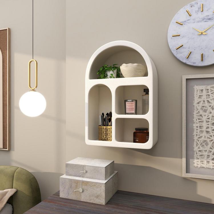 Tisbury Lane, Geometric Wooden Arched 4-Cubby Room Wall Shelf | Zola
