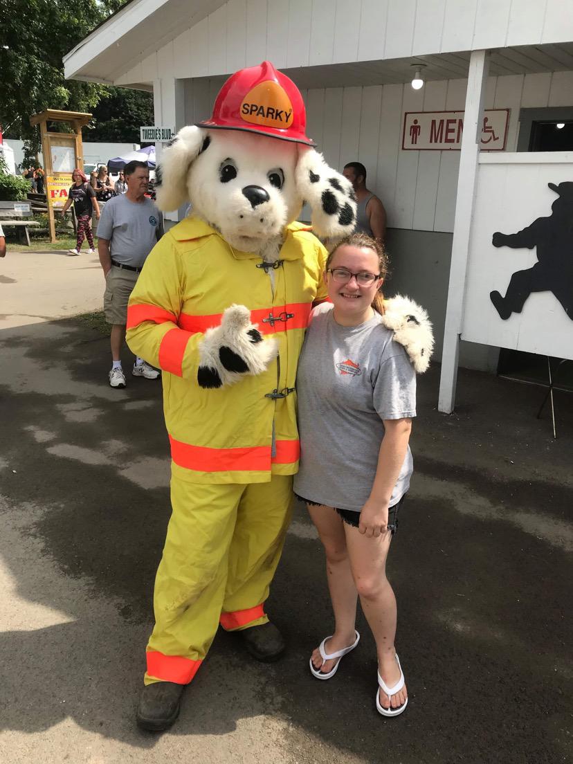 Shaun as Sparky for Fire Dept at fair with Amber