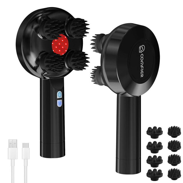 COMFIER Handheld Scalp Massager Hair Growth,Cordless Hair Head Massager with 3 Modes & 8 Silicone Claws,IPX7 Waterproof Body Massager for Stress Relax,Pet Massage,Head Scratcher,Gifts Men,Women(Black)