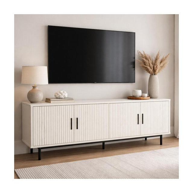 Dyonery 70" Modern Fluted White TV Stand, TV Console Table Media with Storage & Adjustable Shelves, Entertainment Center for Living room