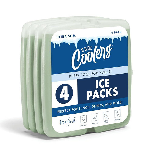 Cool Coolers by Fit & Fresh Slim Ice Packs, Quick Freeze Reusable Ice Packs for Lunch Boxes & Coolers, Long-Lasting, Space Saving Lunch Ice Packs, Sage, 4Pk