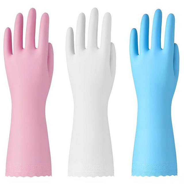Bamllum Rubber Cleaning Gloves - 3 Pairs Latex Free Kitchen Cleaning Gloves with Cotton Liner- Household Dishwashing Gloves, Non- Slip Waterproof (Small, Blue+Pink+White)