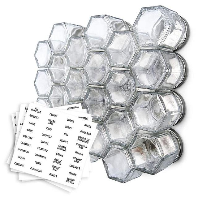 Gneiss Spice Magnetic Spice Jars | Create a Hanging Spice Rack on Your Fridge | Includes Small Empty Glass Jars, Magnetic Metal Lids and Spice Labels