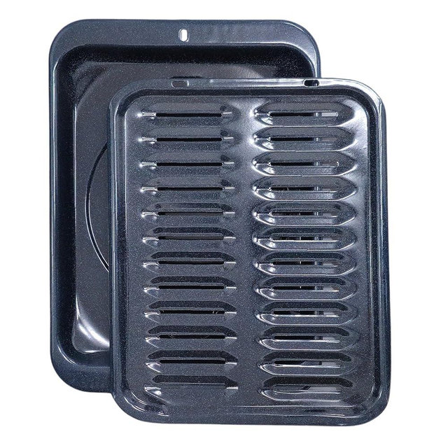 Broiler Pan for Oven Nonstick Porcelain Coated - 16.75” x 12.6” GE WB48X10056 Replacement Broiling Pan for Oven With Rack for High-Temperatures - Oven Broiler Pan Heats Evenly and Drains Fat