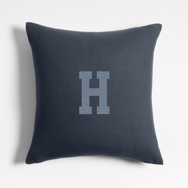 Personalized Organic Cotton Monogrammable 20"x20" Deep Indigo Throw Pillow with Down-Alternative Insert