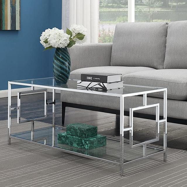 Convenience Concepts Town Square Chrome Coffee Table, Clear Glass / Chrome Frame