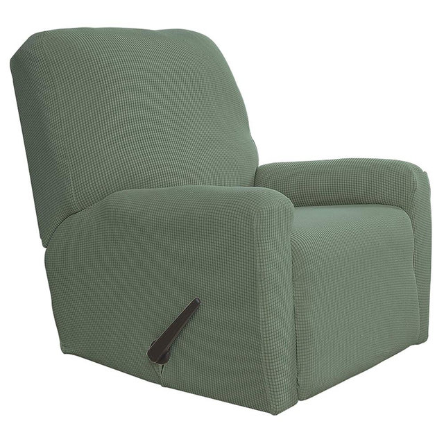 Easy-Going Recliner Stretch Sofa Slipcover 4-Piece Sofa Cover Furniture Protector Sofa Shield Couch Soft with Elastic Bottom Spandex Jacquard Fabric Small Checks(Recliner,Greyish Green,Large)