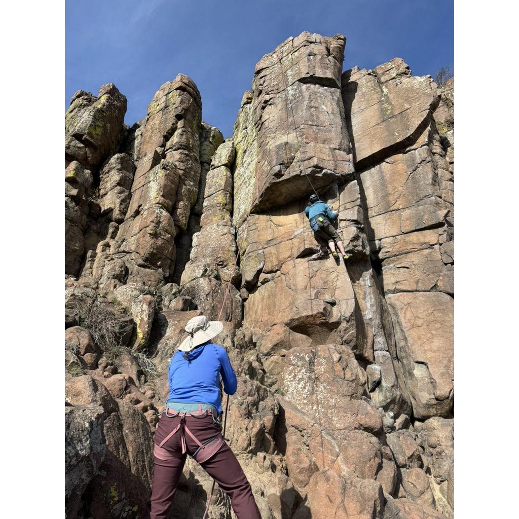 Cassie's belaying Todd in some outdoor climbing