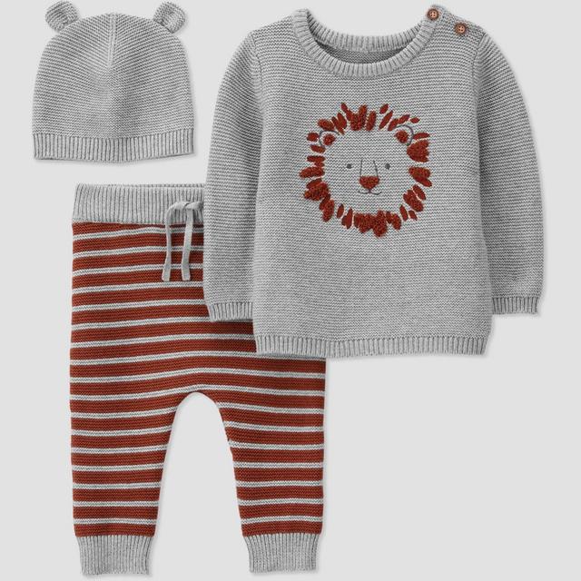Carter's Just One You®️ Baby Boys' 3pc Lion Sweater & Bottom Set - Gray 12M