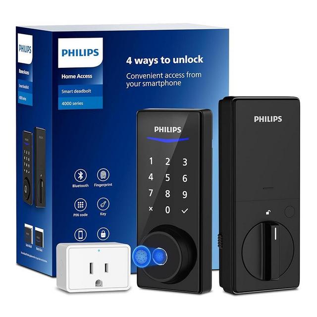 Philips Wi-Fi Smart Door Lock, Keyless Entry Door Lock with App Control,Fingerprint ID,Auto Unlock,Keypad Deadbolt with Wi-Fi Bridge Adaptor,Smart Locks for Front Door-Matte Black