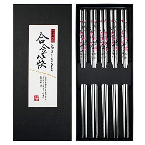 HuaLan Metal Alloy Chopsticks Stainless Steel Lightweight Chopsticks 5 Pairs Gift Set